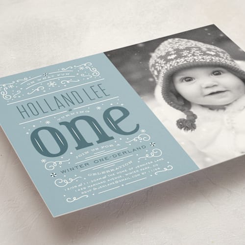 This is a frost kids birthday invitations with standard by Leah Bisch called wintery fun printing on signature in standard