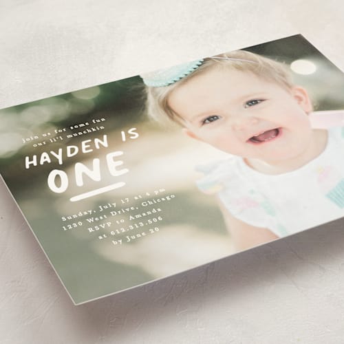 This is a marshmellow kids birthday invitations with standard by Creo Study called one is fun printing on signature in standard