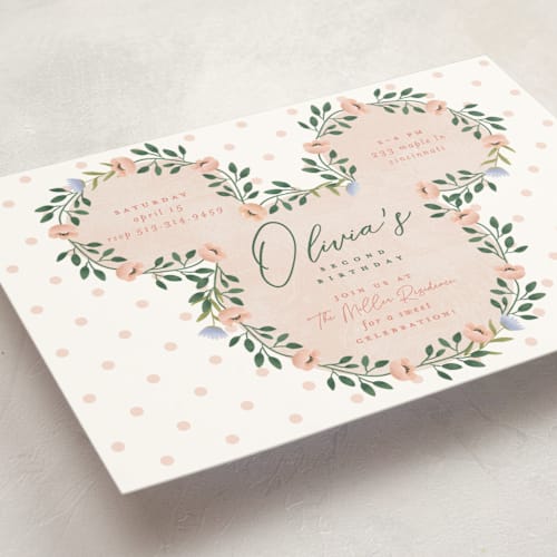 This is a clementine kids birthday invitations with standard by Susan Zinader called disney's minnie wildflower printing on signature in standard