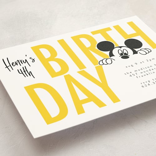 This is a sunshine kids birthday invitations with standard by Julee London called disney's mickey mouse birthday fun printing on signature in standard