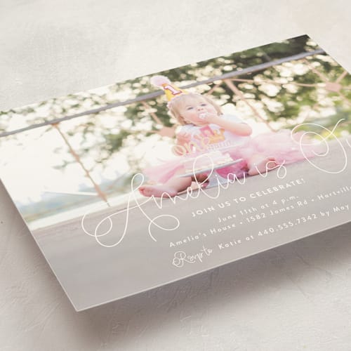 This is a icing kids birthday invitations with standard by Emily Betts called whimsical printing on signature in standard