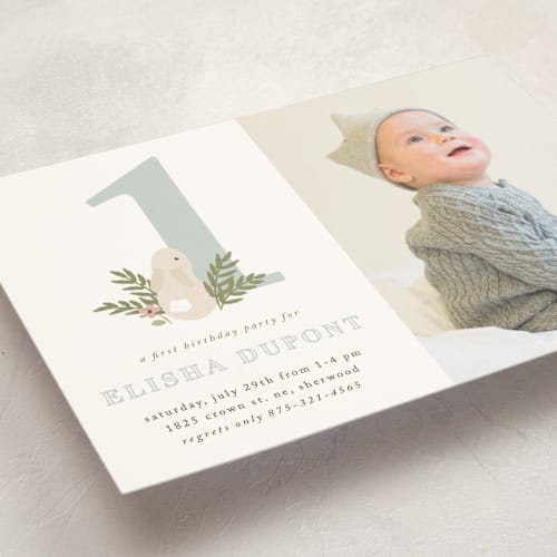 This is a frost kids birthday invitations with standard by Angela Garrick called petit lapin printing on signature in standard