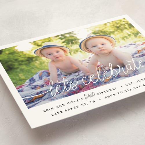 This is a sugar kids birthday invitations with standard by Christine Taylor called let's celebrate a birthday printing on signature in standard