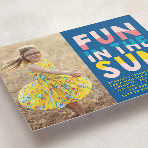 This is a carribean kids birthday invitations with standard by Baumbirdy called fun sun printing on signature in standard