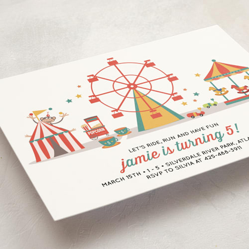 This is a citrus kids birthday invitations with standard by Anupama called theme park printing on signature in standard