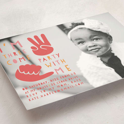 This is a coral kids birthday invitations with standard by Kelly Kirkbride called i'm this many printing on signature in standard