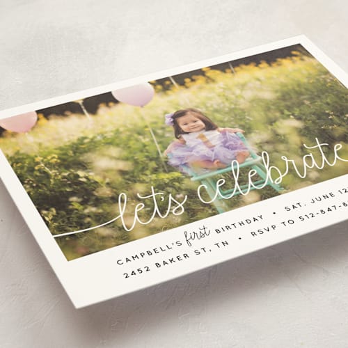 This is a sugar kids birthday invitations with standard by Christine Taylor called let's celebrate a birthday printing on signature in standard