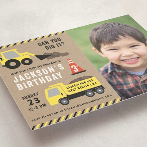 This is a kraft kids birthday invitations with standard by Annie Holmquist called party zone printing on signature in standard