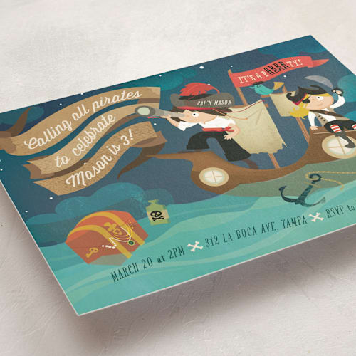 This is a ocean kids birthday invitations with standard by Lori Wemple called parrrty! printing on signature in standard