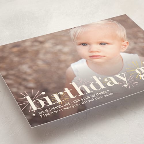 This is a petal kids birthday invitations with standard by Melanie Severin called birthday fireworks printing on signature in standard