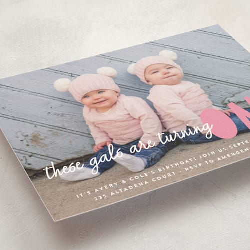 This is a blush kids birthday invitations with standard by Annie Clark called bright future printing on signature in standard