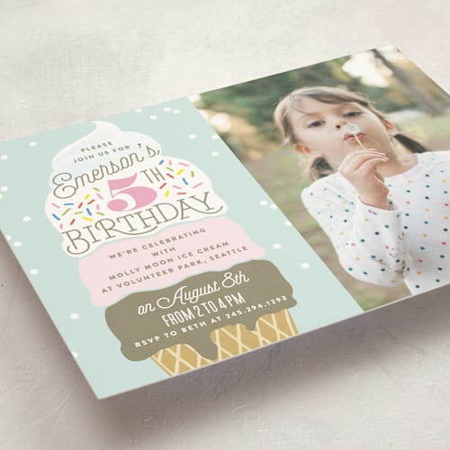 This is a frozen kids birthday invitations with standard by Alethea and Ruth called ice cream cone printing on signature in standard