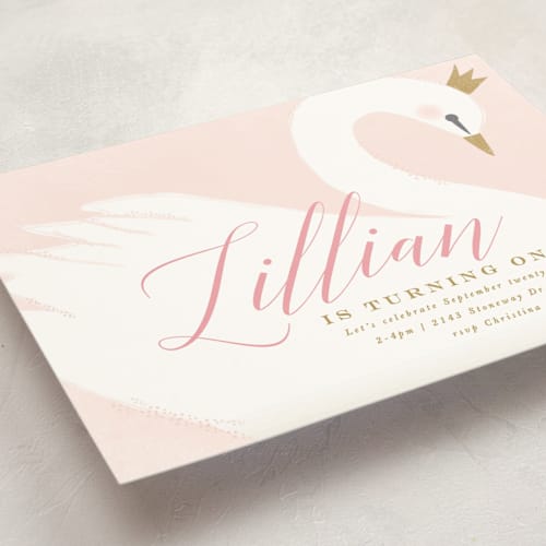 This is a ballet slipper kids birthday invitations with standard by Karidy Walker called sweet swan princess printing on signature in standard