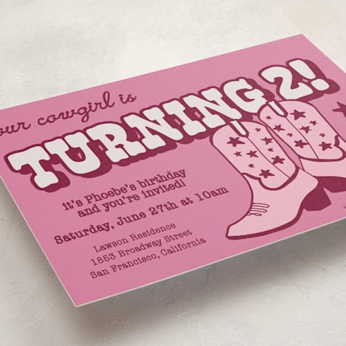 This is a cotton candy kids birthday invitations with standard by Wendy Taylor called little cowgirl printing on signature in standard