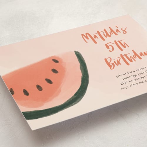 This is a punch kids birthday invitations with standard by Morgan Kendall called watermelon printing on signature in standard