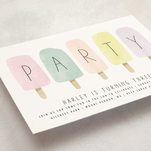 This is a rainbow kids birthday invitations with standard by Karidy Walker called sweet fun in the sun printing on signature in standard