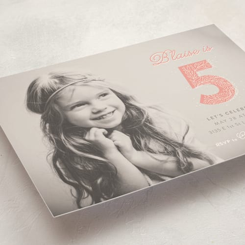 This is a petal kids birthday invitations with standard by Anastasia Makarova called floral five printing on signature in standard