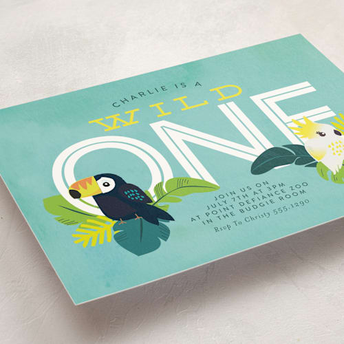 This is a carribean kids birthday invitations with standard by Itsy Belle Studio called jungle birds printing on signature in standard