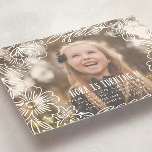This is a cloud kids birthday invitations with standard by Alethea and Ruth called penciled flowers printing on signature in standard