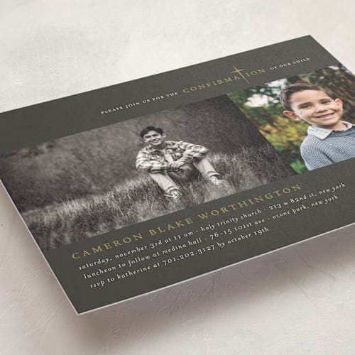 This is a slate confirmation invitations cards with standard by fatfatin called simple faith printing on signature in standard