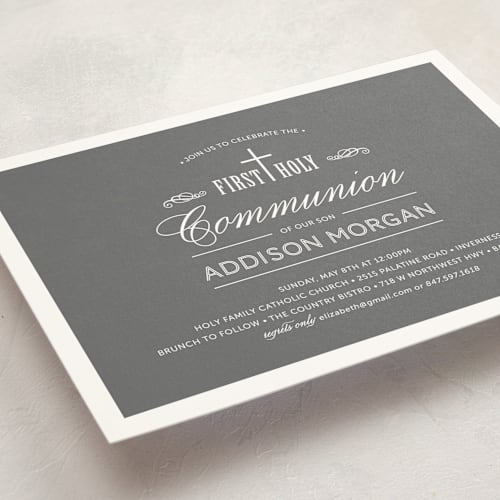This is a storm communion invitations announcements with standard by Beth Schneider called stately cross printing on signature in standard