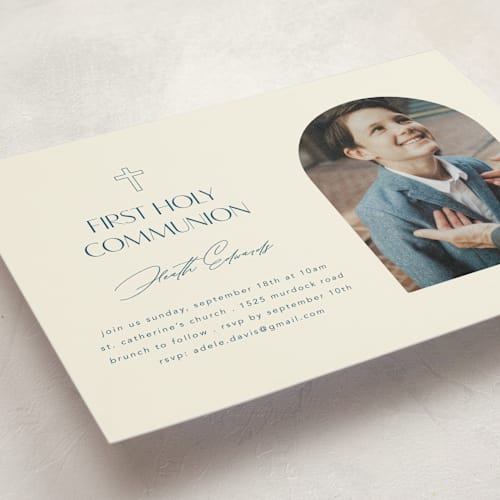 This is a deep sea communion invitations announcements with standard by Morgan Kendall called elegant arch printing on signature in standard