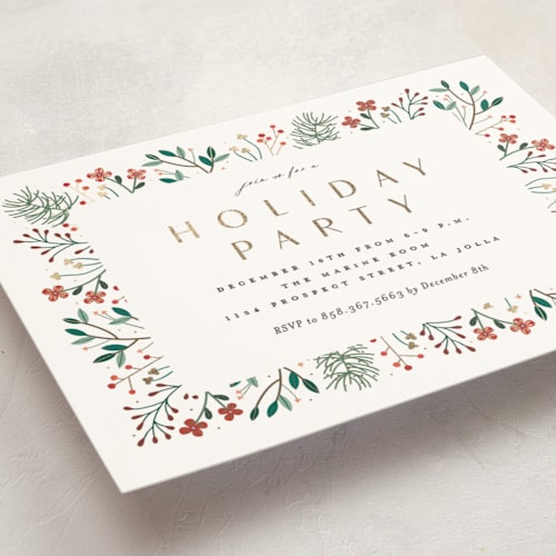 This is a snow holiday party invitations with foil pressed by Erica Krystek called modern holiday party printing on signature in standard