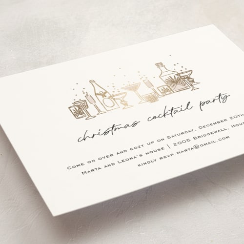 This is a snow holiday party invitations with foil pressed by Pati Cascino called holiday cocktail party printing on signature in standard