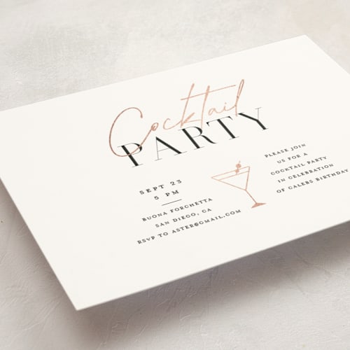 This is a pearl holiday party invitations with foil pressed by Summer Winkelman called chic printing on signature in standard