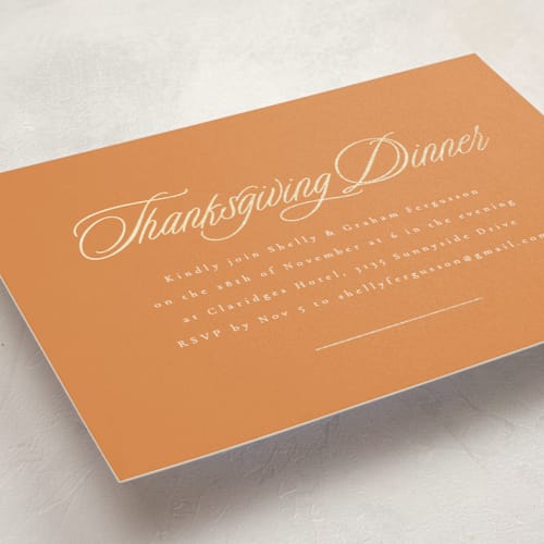 This is a pumpkin holiday party invitations with foil pressed by letterfix called tradition printing on signature in standard