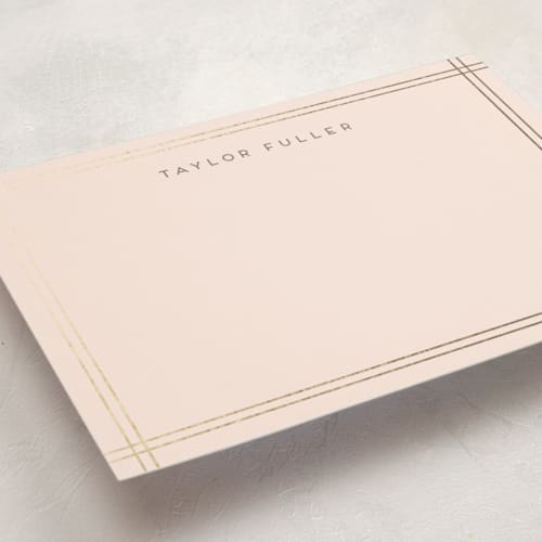 This is a petal personalized stationery thank you cards with foil pressed by Lehan Veenker called a golden age printing on signature in 5x7