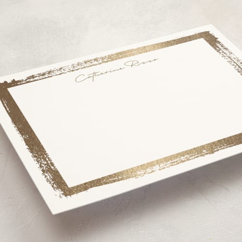 This is a golden personalized stationery thank you cards with foil pressed by Pixel and Hank called catherine printing on signature in 5x7
