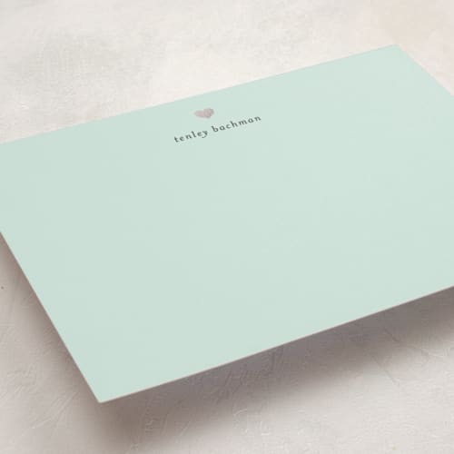 This is a sky personalized stationery thank you cards with foil pressed by Michelle Poe called for heart's sake printing on signature in 5x7