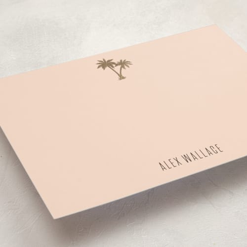 This is a blush personalized stationery thank you cards with foil pressed by carla san roman called gilded palm tree printing on signature in 5x7