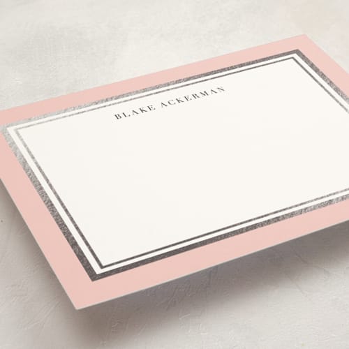 This is a blush personalized stationery thank you cards with foil pressed by Carrie ONeal called gold notes printing on signature in 5x7