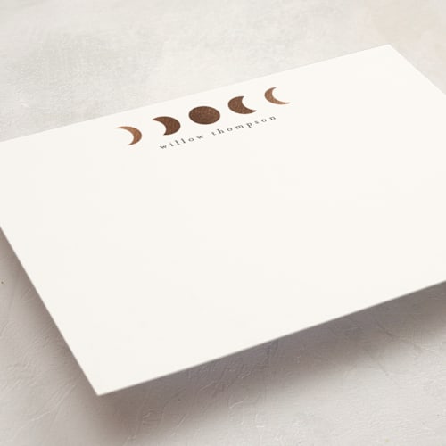 This is a night personalized stationery thank you cards with foil pressed by Ashlee Townsend called phases printing on signature in 5x7