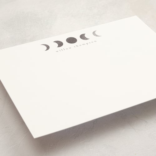 This is a steel personalized stationery thank you cards with foil pressed by Ashlee Townsend called phases printing on signature in 5x7