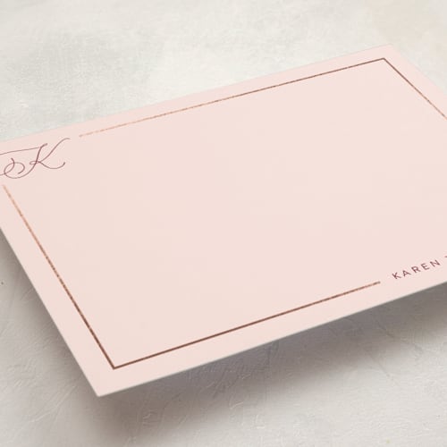 This is a cotton candy personalized stationery thank you cards with foil pressed by Kristel called bordered printing on signature in 5x7