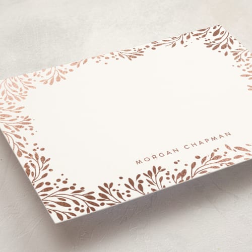 This is a rose personalized stationery thank you cards with foil pressed by Angela Thompson called golden leaf surround printing on signature in 5x7