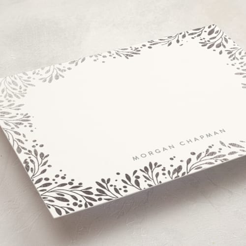 This is a tinsel personalized stationery thank you cards with foil pressed by Angela Thompson called golden leaf surround printing on signature in 5x7
