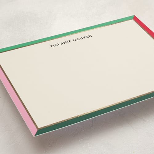 This is a brights personalized stationery thank you cards with foil pressed by Inkblot Design called bold border printing on signature in 5x7