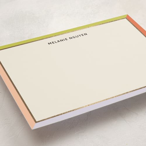 This is a pastel personalized stationery thank you cards with foil pressed by Inkblot Design called bold border printing on signature in 5x7