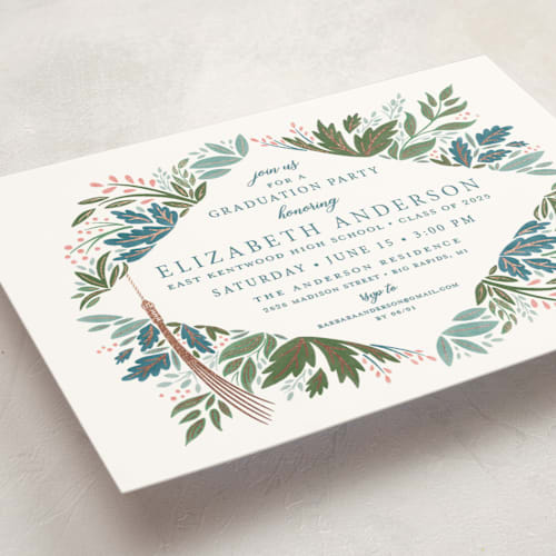 This is a garden graduation invitations with foil pressed by Paper Sun Studio called flourish printing on signature in standard