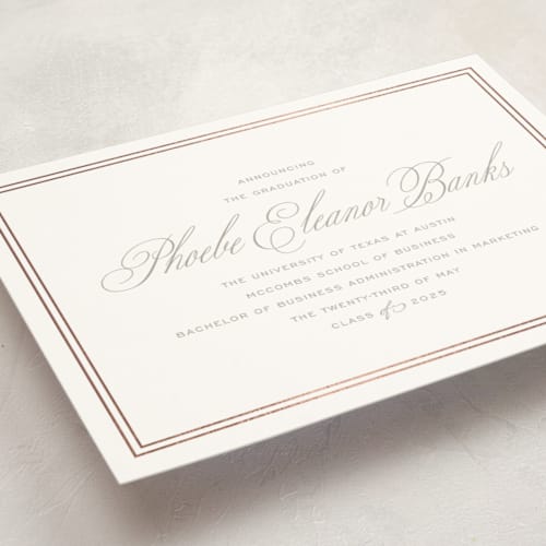 This is a stone graduation announcements with foil pressed by Megan Davis called scholarly charm printing on signature in standard