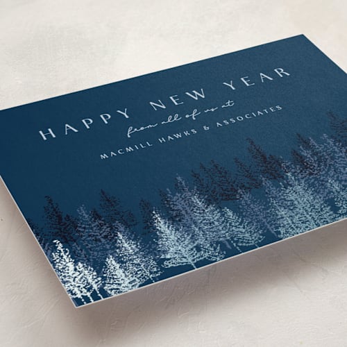 This is a midnight business holiday cards with foil pressed by Kaydi Bishop called pine pointillism printing on signature in standard