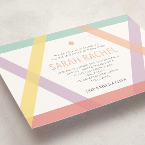 This is a peach bar mitzvah bat mitzvah invitations with standard by Kristin Albert called washi tape mitzvah printing on signature in standard