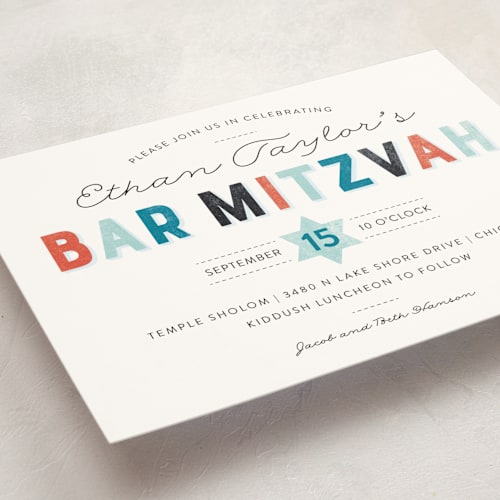 This is a ocean bar mitzvah bat mitzvah invitations with standard by TM Stationery called weathered bar mitzvah printing on signature in standard
