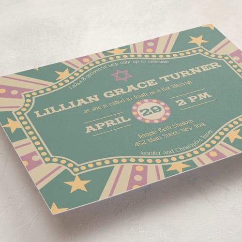 This is a matcha bar mitzvah bat mitzvah invitations with standard by Amanda Stuff called vintage circus printing on signature in standard
