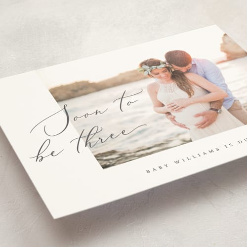 This is a slate pregnancy announcements with standard by Olivia Raufman called soon to be printing on triplethick in standard