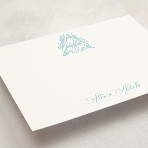 This is a aquatic personalized stationery thank you cards with standard by Jenna Holcomb called georgetown crest printing on signature in 5x7